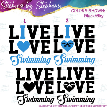 (s03-633) Live Love I Heart Swimming Iron-On Transfer