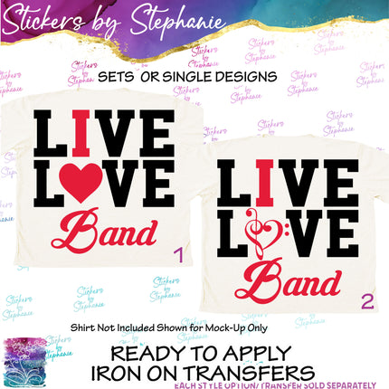 (s03-639) Live Love I Heart Band Iron-On Transfer