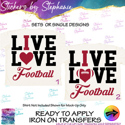 (s03-645) Live Love I Heart Football Iron-On Transfer