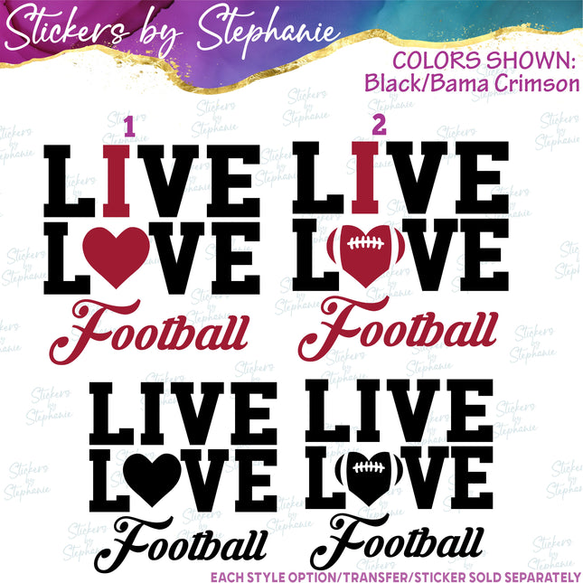 (s03-645) Live Love I Heart Football Iron-On Transfer