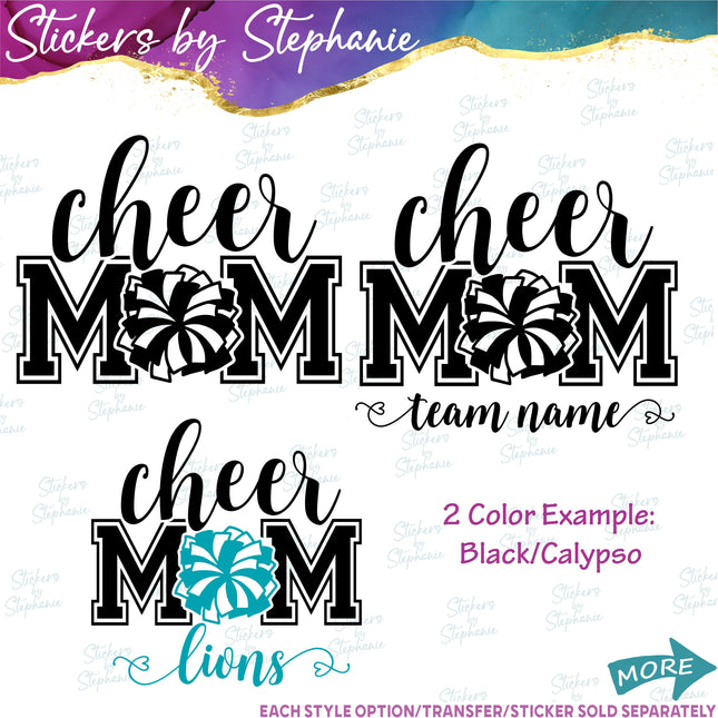 (s03-647) Cheer Mom, Team Name Iron-On Transfer
