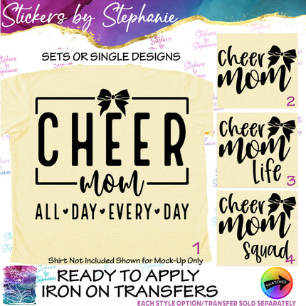 (s03-649) Cheer Mom Life Squad Bow Iron-On Transfer or Sticker