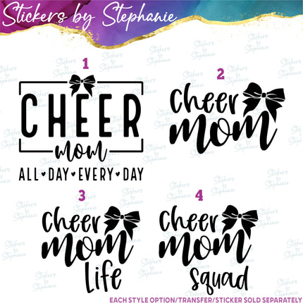 (s03-649) Cheer Mom Life Squad Bow Iron-On Transfer or Sticker