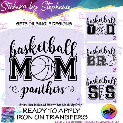(s03-650) Basketball Mom Dad Bro Sis Team Name Iron-On Transfer