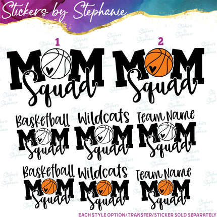(s03-651) Basketball Mom Squad, Team Name Iron-On Transfer