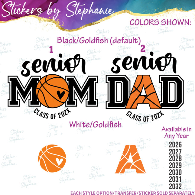 (s03Y-65) Senior Mom Dad Year Basketball Iron-On Transfer