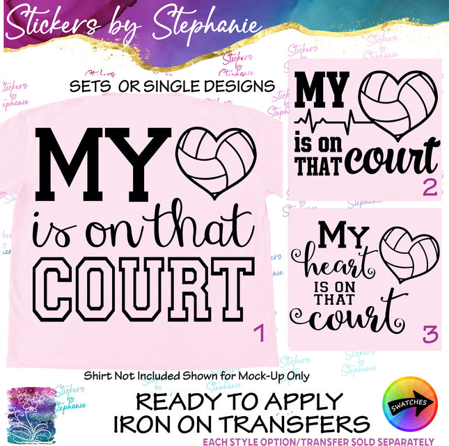 (s03-672) My Heart is on That Court Volleyball Iron-On Transfer or Sticker