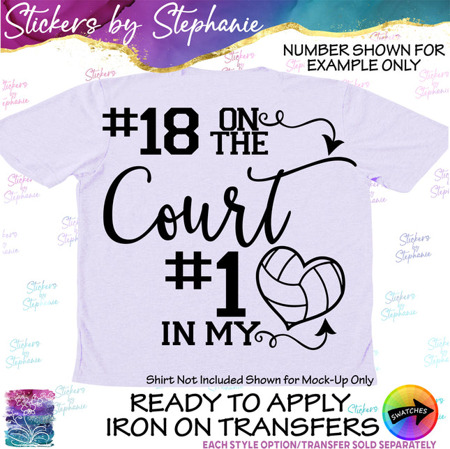 (s03-673) Number on the Court #1 in My Heart Volleyball Iron-On Transfer or Sticker