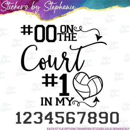 (s03-673) Number on the Court #1 in My Heart Volleyball Iron-On Transfer