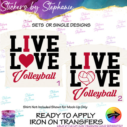 (s03-675) Live Love I Heart Volleyball Iron-On Transfer