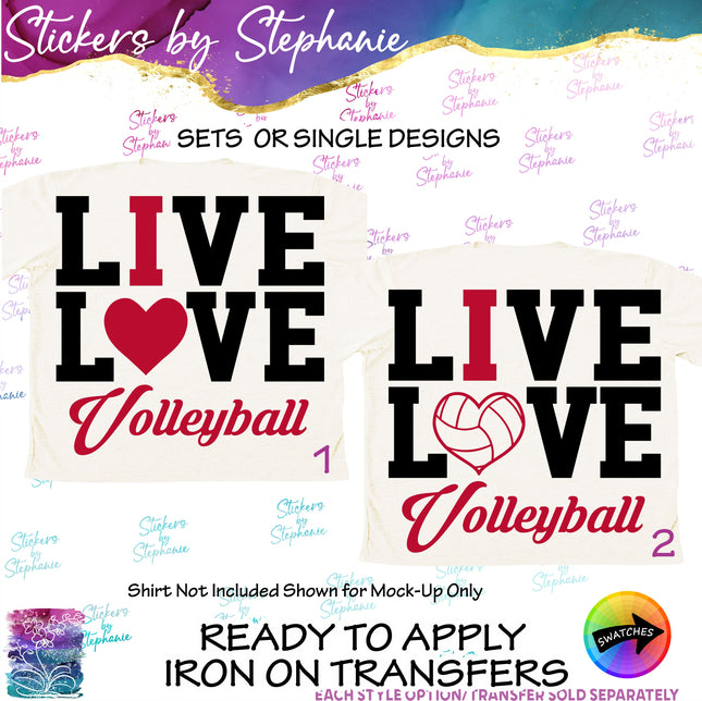 (s03-675) Live Love I Heart Volleyball Iron-On Transfer