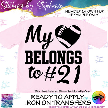 (s03-683) My Heart Belongs to Number Football Iron-On Transfer or Sticker