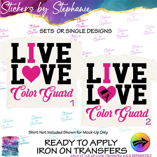 (s03-684) Live Love I Heart Color Guard Iron-On Transfer