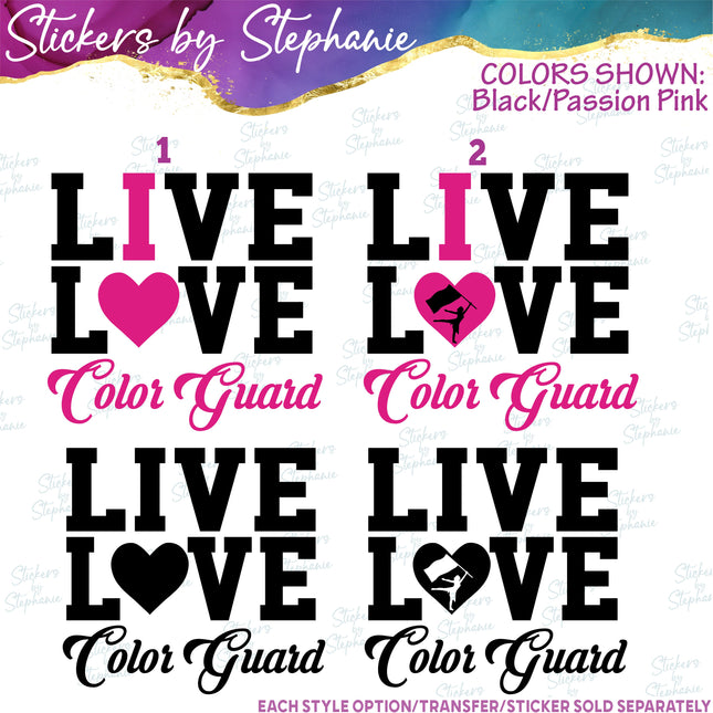 (s03-684) Live Love I Heart Color Guard Iron-On Transfer