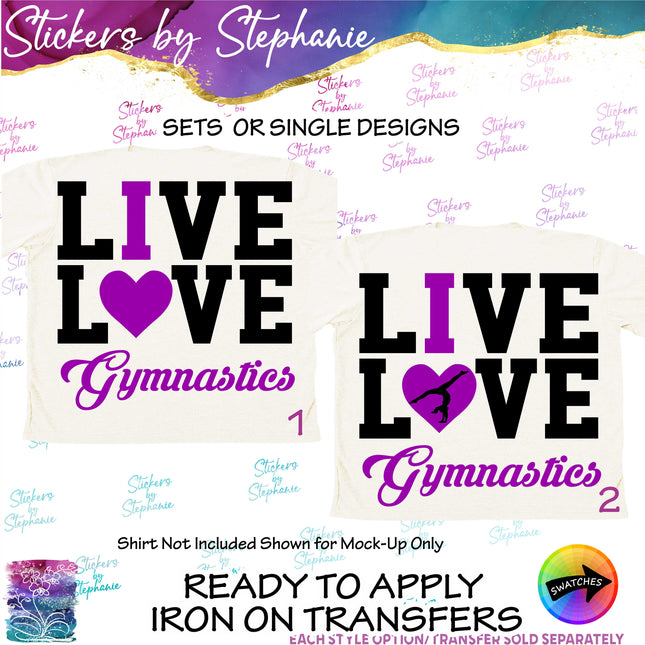 (s03-685) Live Love I Heart Gymnastics Iron-On Transfer