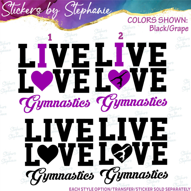 (s03-685) Live Love I Heart Gymnastics Iron-On Transfer