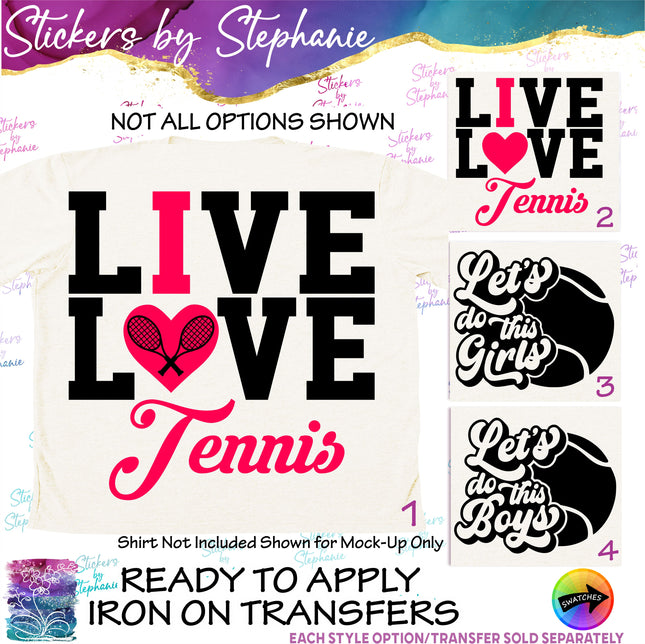 (s03-689) Live Love I Heart Tennis Iron-On Transfer