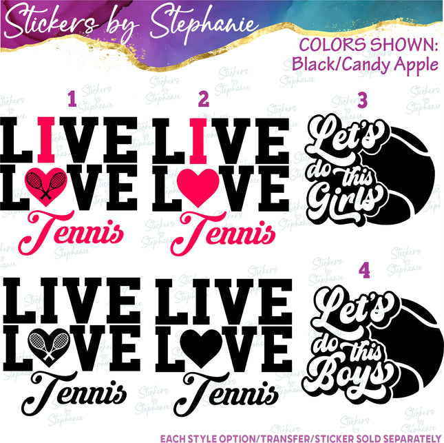 (s03-689) Live Love I Heart Tennis Iron-On Transfer
