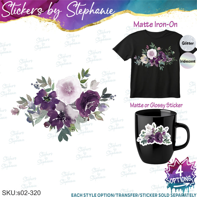 (s02-320) Purple Roses Flowers Graphic Iron-On Transfer or Sticker