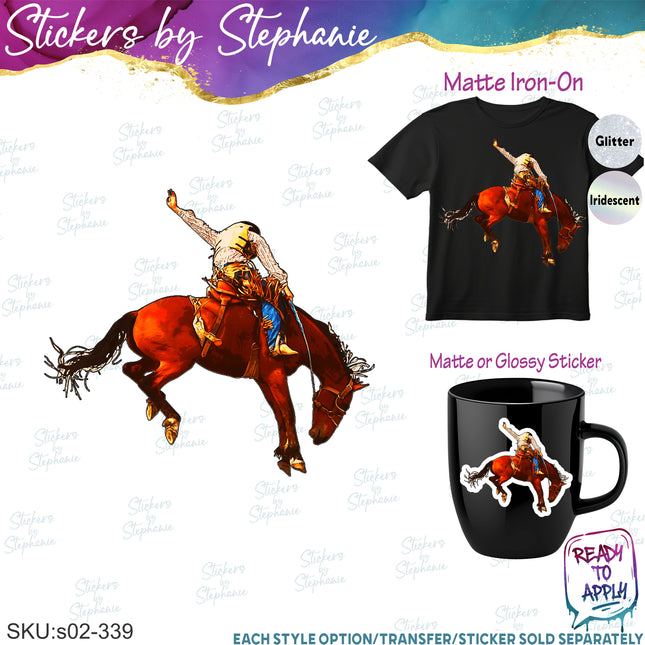 (s02-339) Horse Cowboy Rodeo Graphic Iron-On Transfer or Sticker