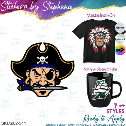 (s02-341) Sports Team Mascots Illustrated Graphic Iron-On Transfer or Sticker