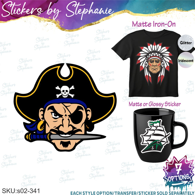 (s02-341) Sports Team Mascots Illustrated Graphic Iron-On Transfer or Sticker