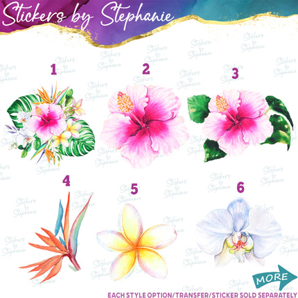 (s02-035) Tropical Flowers Hibiscus Bird of Paradise Graphic Iron-On Transfer or Sticker