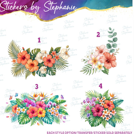 (s02-362) Tropical Flowers Hibiscus Graphic Iron-On Transfer or Sticker