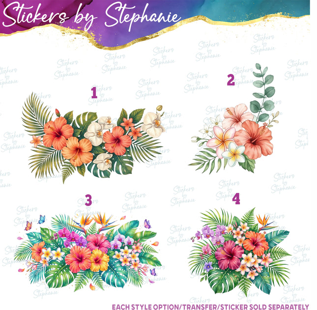(s02-362) Tropical Flowers Hibiscus Graphic Iron-On Transfer or Sticker