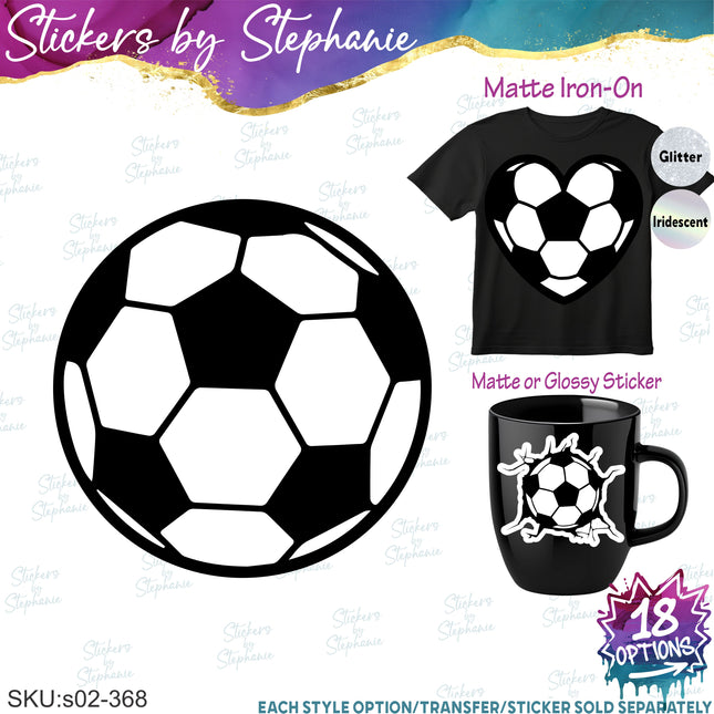 (s02-368) Soccer Ball Heart Bow Iron-On Transfer or Sticker