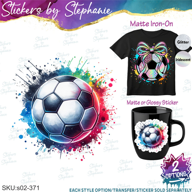 (s02-371) Colorful Splash Soccer Ball Iron-On Transfer or Sticker