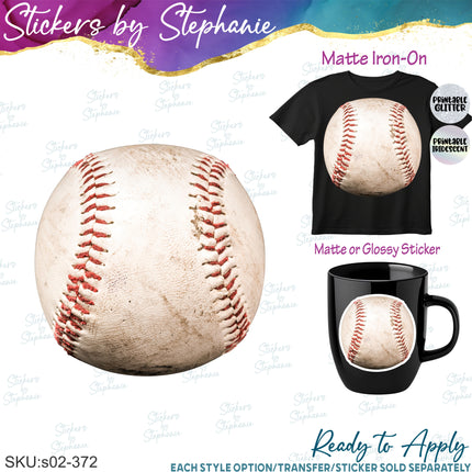 (s02-372) Baseball Illustrated Ball Iron-On Transfer or Sticker