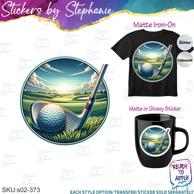 (s02-373) Golf Ball Illustrated Iron-On Transfer or Sticker