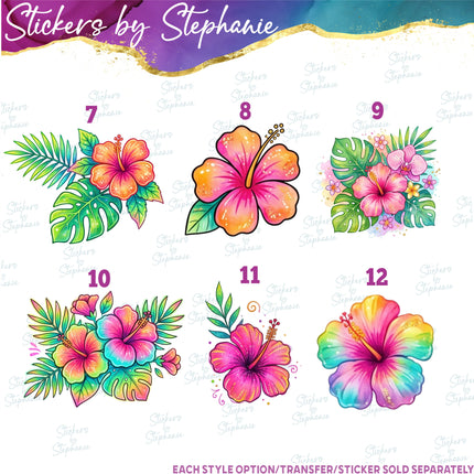 (s02-374) Colorful Neon Tropical Flowers Hibiscus Graphic Iron-On Transfer or Sticker