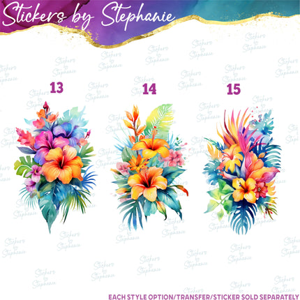 (s02-374) Colorful Neon Tropical Flowers Hibiscus Graphic Iron-On Transfer or Sticker