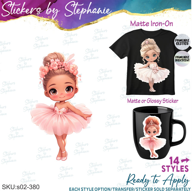 (s02-380) Ballerina Ballet Dancer Watercolor Iron-On Transfer