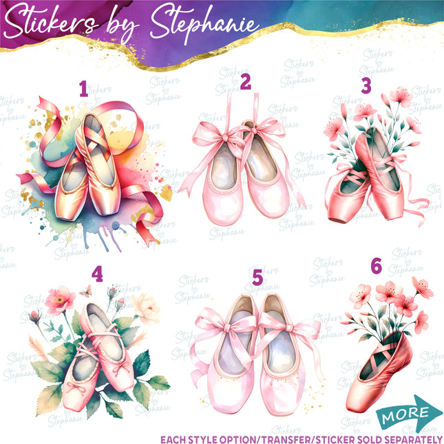 (s02-381) Ballet Ballerina Slippers Watercolor Iron-On Transfer or Sticker