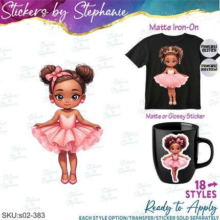 (s02-383) Ballerina Ballet Dancer African American Iron-On Transfer