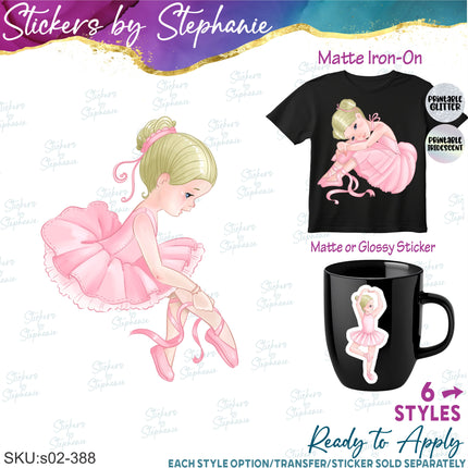 (s02-388) Ballerina Ballet Dancer Iron-On Transfer or Sticker