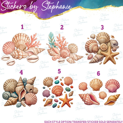(s02-391) Seashells Shells Watercolor Graphic Iron-On Transfer or Sticker