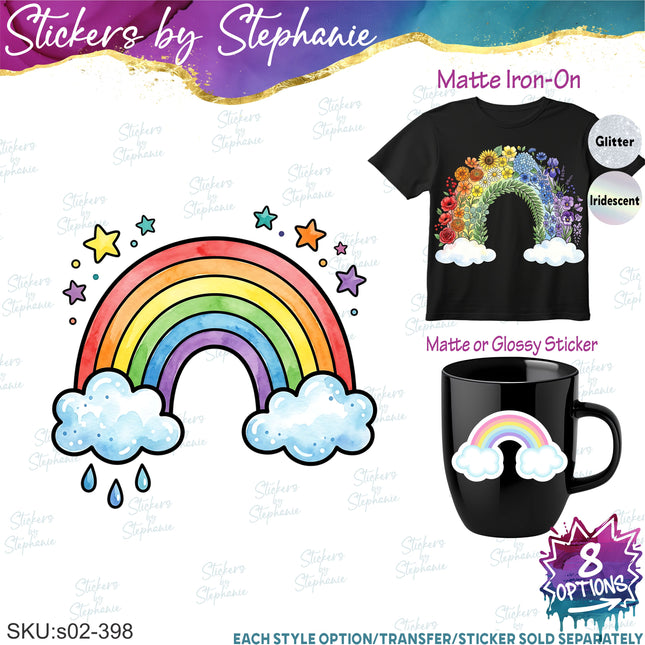 (s02-398) Rainbow Primary Pastel Colors Graphic Iron-On Transfer or Sticker