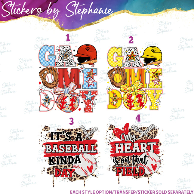 (s04-229) Baseball, Softball Game Day Iron-On Transfer