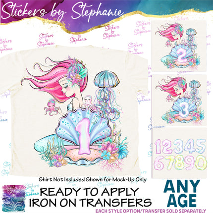 (s02-400) Mermaid Age Number Graphic Iron-On Transfer or Sticker