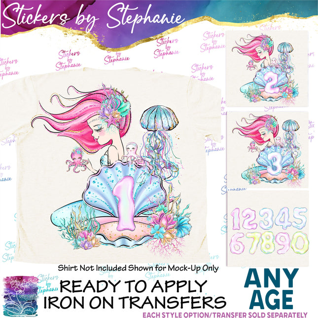 (s02-400) Mermaid Age Number Graphic Iron-On Transfer