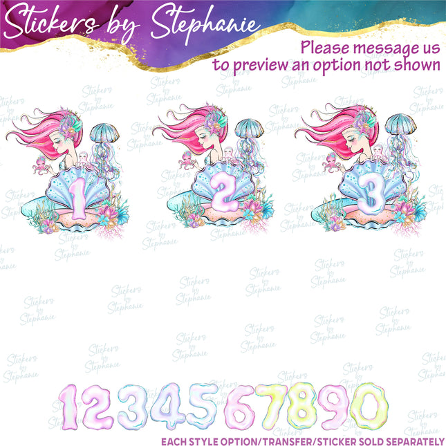 (s02-400) Mermaid Age Number Graphic Iron-On Transfer