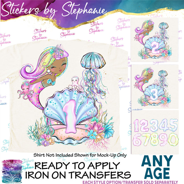 (s02-402) Mermaid Age Number Graphic Iron-On Transfer