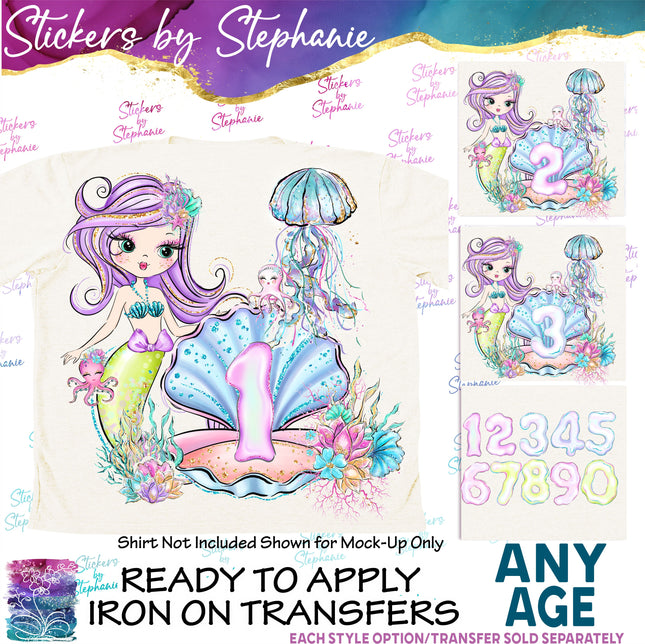 (s02-403) Mermaid Age Number Graphic Iron-On Transfer