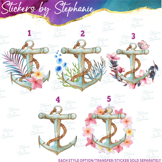 (s02-406) Anchor Flowers Watercolor Graphic Iron-On Transfer or Sticker