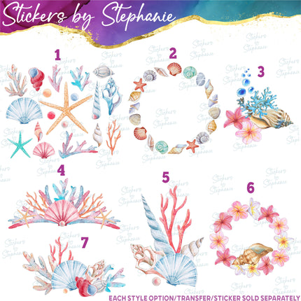 (s02-407) Sea Shells Seashells Watercolor Graphic Iron-On Transfer or Sticker