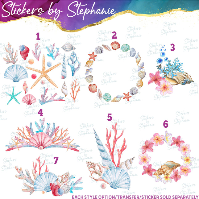 (s02-407) Sea Shells Seashells Watercolor Graphic Iron-On Transfer or Sticker